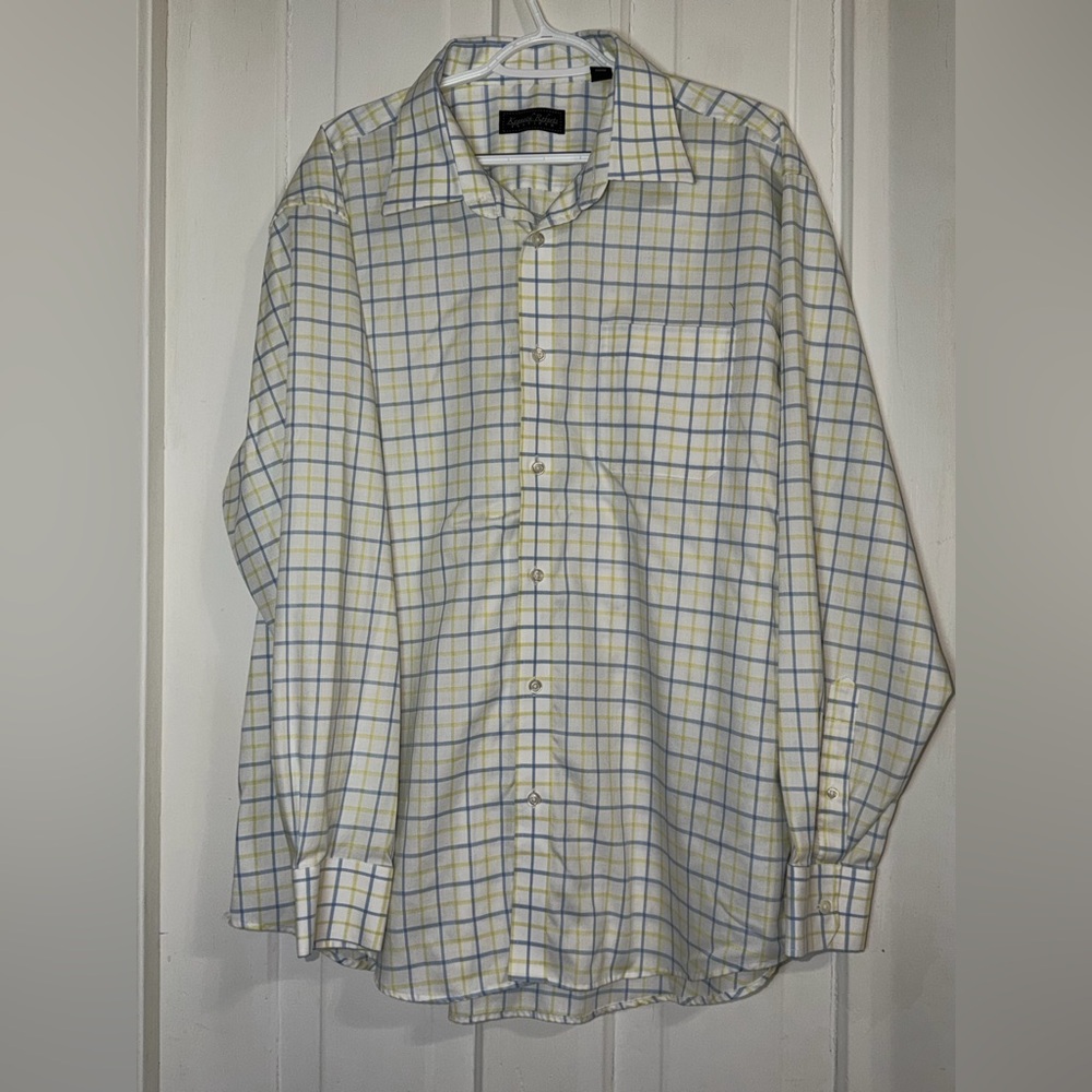 Men's 2X, XXL Kenneth Robert's Platinum Checkered Shirt button down, casual